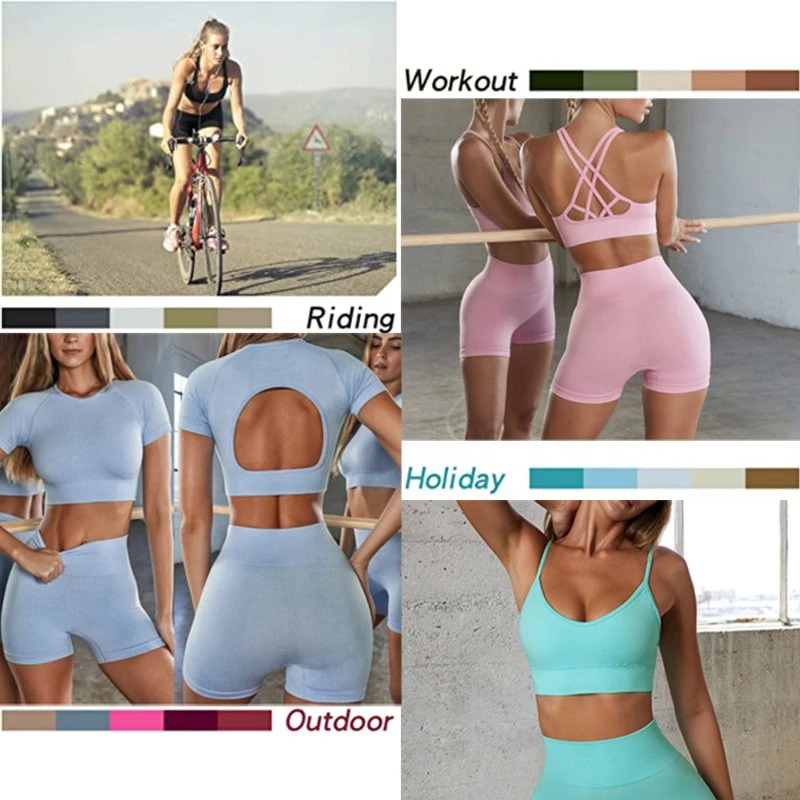 New Fashion Hollow Back Seamless Fitness Apparel Workout Clothes for Women, 5PCS Sportswear Ropa De Yoga Wear Exercise Outfits Home Gym Street Clothing Set