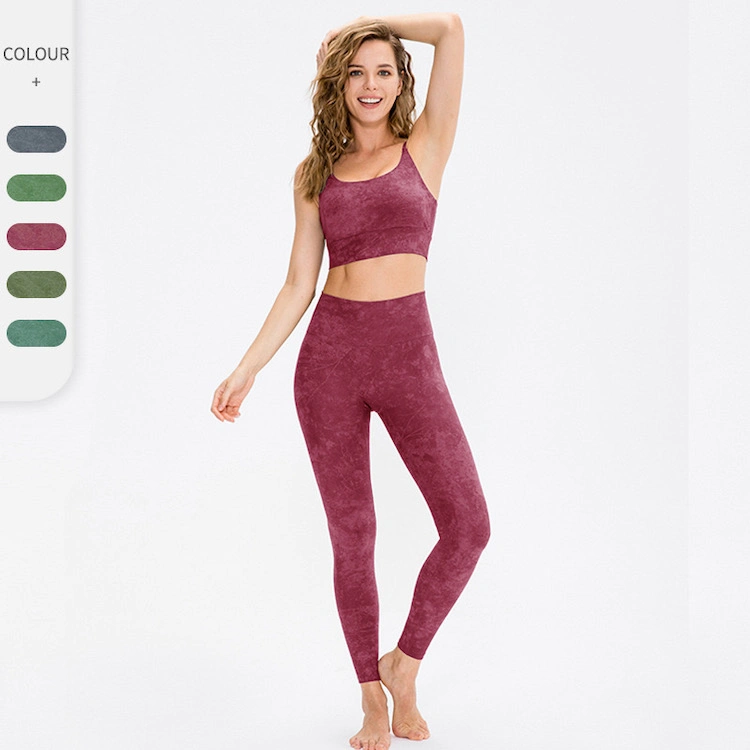 Sexy Tie-Dye Workout Set 2 Piece Yoga Outfits Gym Leggings and Padded Sports Bra Exercise Joggers Tracksuit Sportswear Set