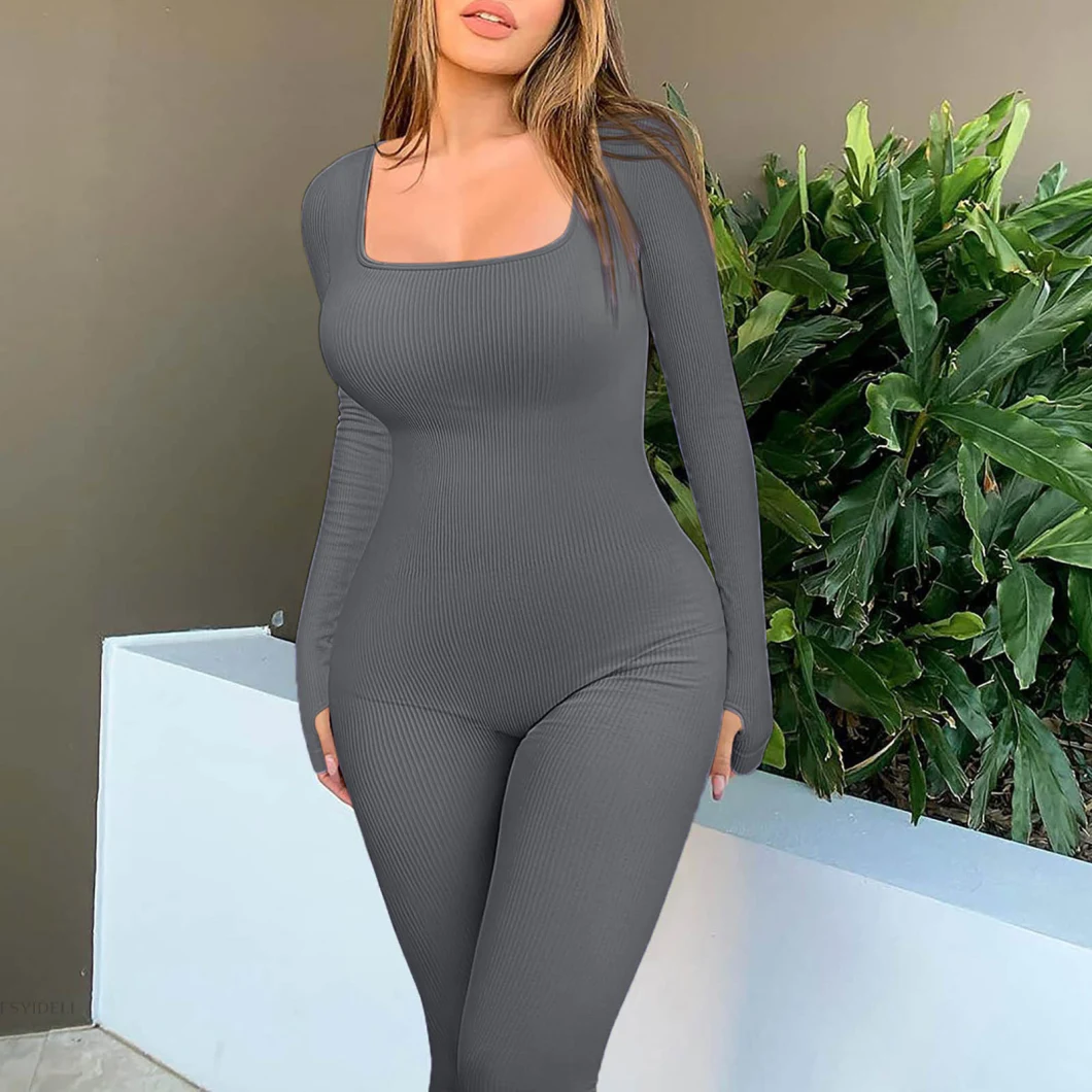Seamless Yoga Bodysuit Sports Fitness Yoga Wear Tight Long Sleeve Sport Suit Women′s High Waist Pants