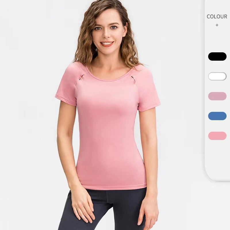 Polyester Women Running Workout Sport Short Sleeve Tee Lightweight Yoga T-Shirts Tops