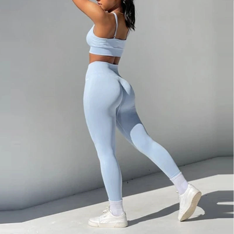 Sy-503 Yoga Clothing Workout Gym Fitness Sets Premium Blue Yoga Bra High Waist Scrunch Seamless Leggings Sportswear 2 Pieces Set for Women Wear