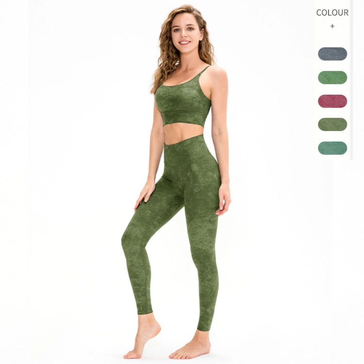 Sexy Tie-Dye Workout Set 2 Piece Yoga Outfits Gym Leggings and Padded Sports Bra Exercise Joggers Tracksuit Sportswear Set