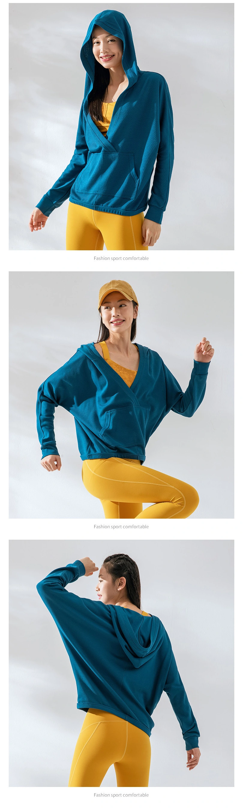 New Sports Sweater Women′ S Sports Leisure Fitness Jacket Large Yoga Suit Solid Color Hoodie Tops