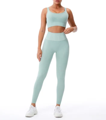 La mujer estirable ejercicio transpirable Yoga Gym Workout Fitness Sport traje desgaste chándales de tela conjunto de sujetador deportivo y polainas