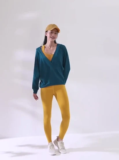 Nuevos deportes suéter de la mujer Deportes Ocio Fitness chaqueta gran traje de yoga Tops con capucha de color sólido