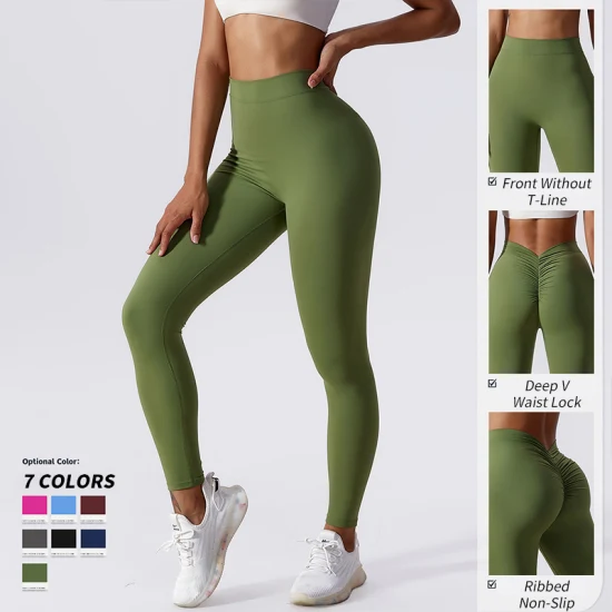 2023new Venta al por mayor Hot Women Scrunch Butt Back V-Cut Cintura alta Control de barriga Yoga Leggings Sports Fitness Gym Workout Leggings