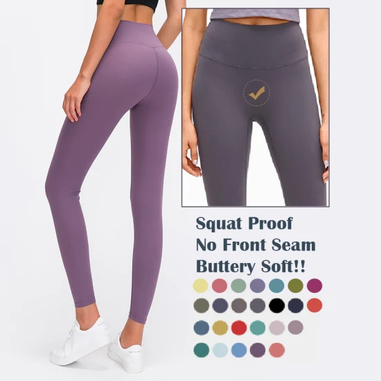 Pantalones deportivos de cintura alta sin costuras delanteras para yoga, ropa de gimnasio, mallas de yoga para mujer