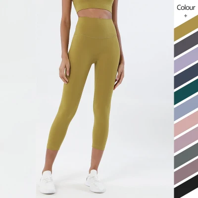 Sanded-Fabric Yoga Mujer Cintura alta Butt-Lifting Fitness Pantalones recortados