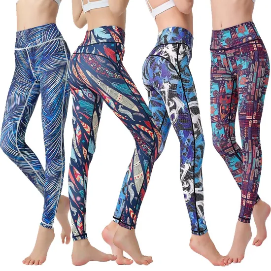 Leggings de cintura larga brillantes Pantalones de yoga con logotipo personalizado con bolsillos