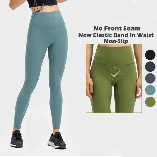 Nuevos pantalones de yoga de cintura alta sin costura frontal para gimnasio, fitness, entrenamiento, pantalones de chándal para mujer